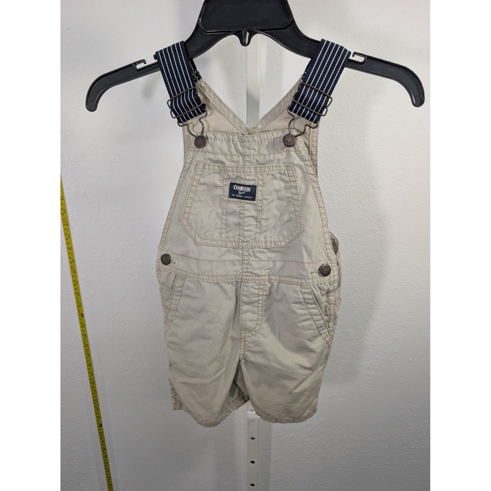 OshKosh Bgosh Toddler Boys Khaki Tan Shortall Overalls Striped Straps 3T